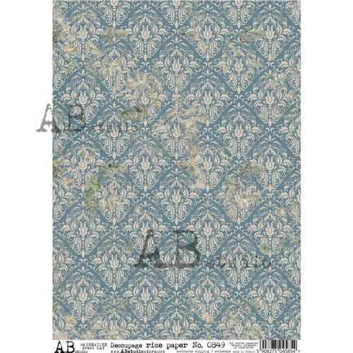 AB Studios Duck Egg Blue Damask Rice Paper A4 0849