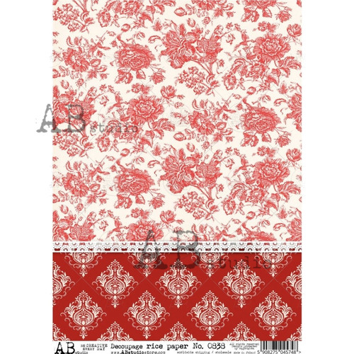 AB Studios Red Toile Rice Paper A4 0838