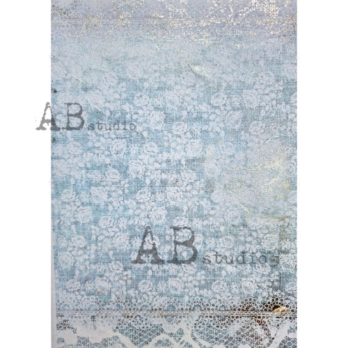 AB Studios Blue and White Rose Pattern Lace Rice Paper A4 1075