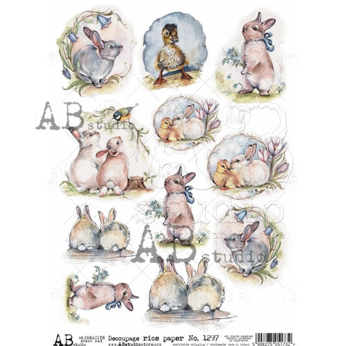 AB Studios Little Watercolor Bunnies A4 Rice Paper