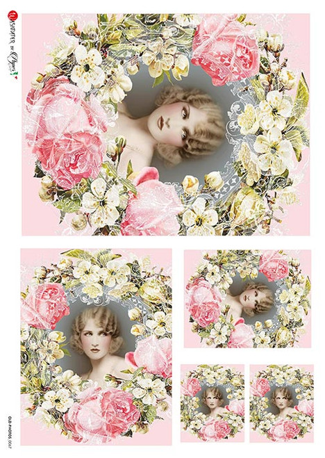 Paper Designs Portrait of Beauty with Pink Flower Frame Rice Paper