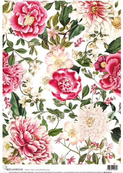 Calambour Pink and White Floral Pattern 1 A3 Rice Paper