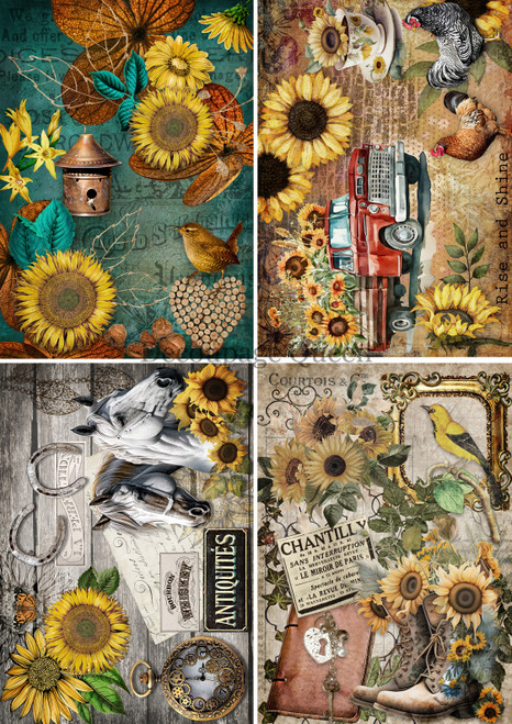 Decoupage Queen Country Sunflowers 4 Pack Vellum Paper