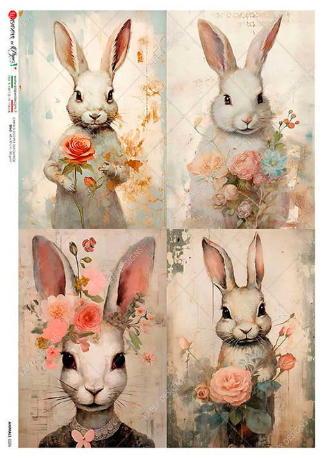 Paper Designs Four Floral Bunnies Rice Paper