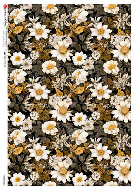 Paper Designs Ochre and Gray Flowers Rice Paper