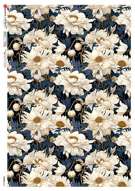 Paper Designs Blue and White Repeating Flowers Rice Paper