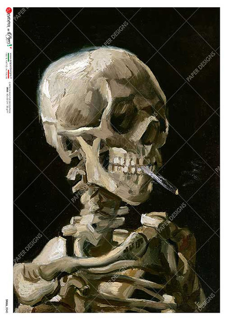 Paper Designs Smoking Skeleton Van Gogh Skull of a Skeleton with Burning Cigarette Rice Paper