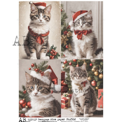 AB Studios Four Pack Christmas Kittens A4 Rice Paper