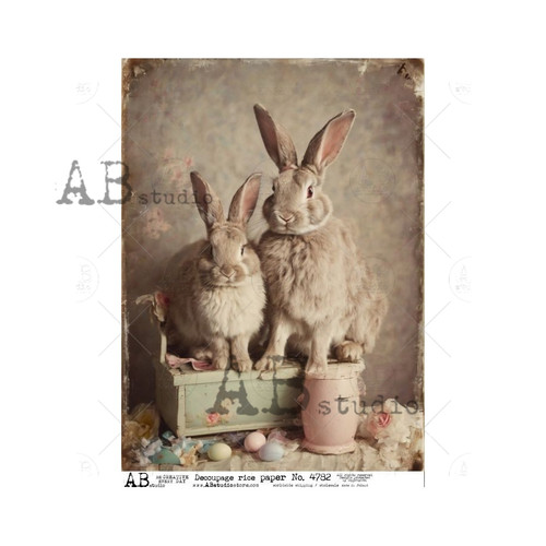 AB Studios Bunny Family Vintage Style A4 Rice Paper