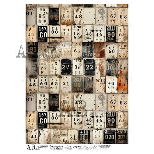 AB Studios Grungy Rusty Number Tags A4 Rice Paper