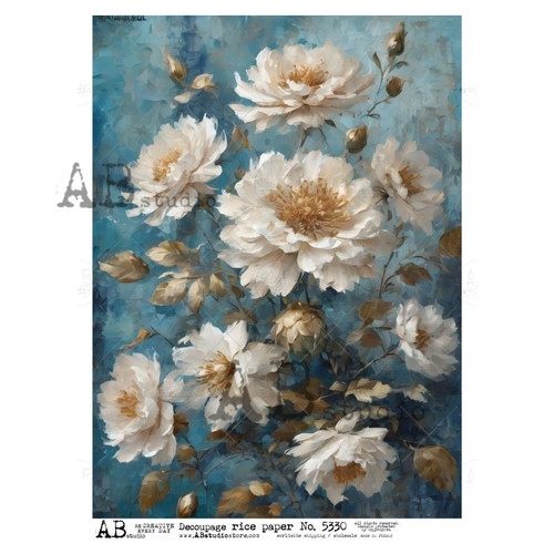 AB Studios White Florals A4 Rice paper