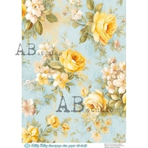 AB Studios Yellow and Baby Blue Roses A4 Rice Paper