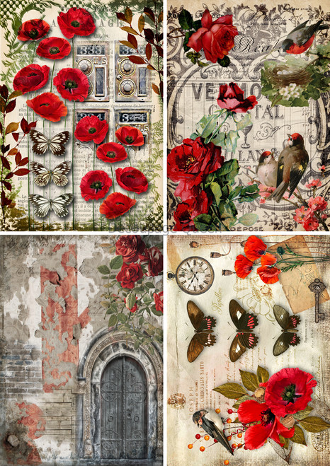 Decoupage Queen Roses and Poppies 4 Pack