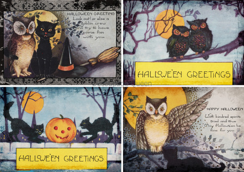 Vellum Paper -  Vintage Cats and Owls Halloween 4 Pack