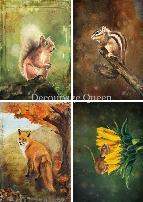 Decoupage Queen Teresa Rene Art Woodland Creatures Four Pack Rice Paper