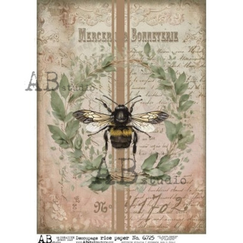 Vintage Bee & Laurel Wreath – French Ledger Background