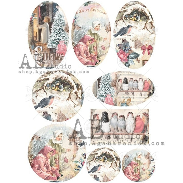 AB Studios Vintage Birds and Children Ornament Scenes Rice Paper A4 0368