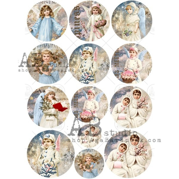 AB Studios Shabby Winter Children Round Scenes A4 0359