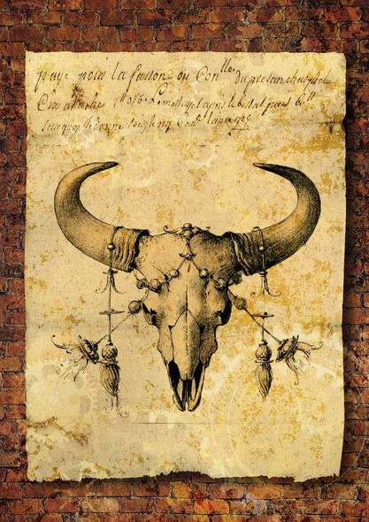 Grunge Bull Skull with Brick Background (Retiring)