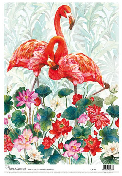 Calambour Pink Flamingos and Lotus Flowers A3 Rice Paper