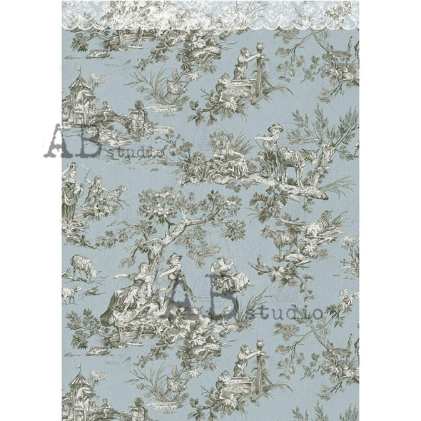 AB Studios Soft Blue Toile A4 Rice Paper