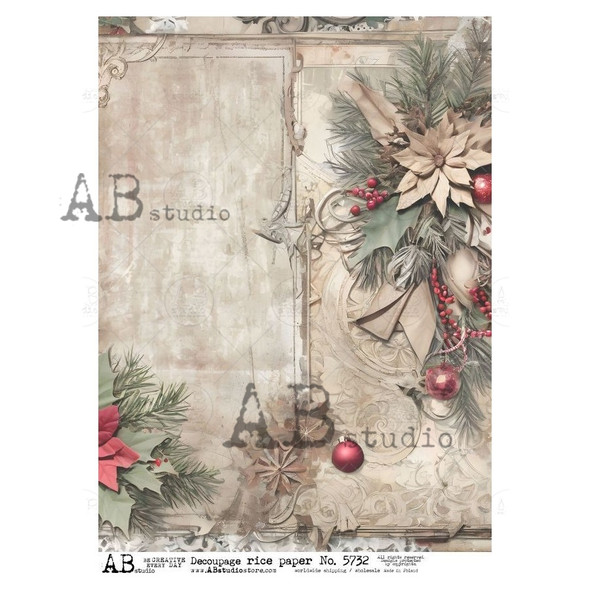 AB Studios Festive Greenery Journal Page Christmas A4 Rice Paper