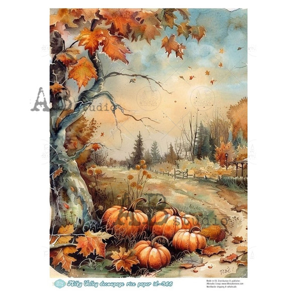 AB Studios Fall Twisted Tree and Pumpkins Scene A4 Rice paper