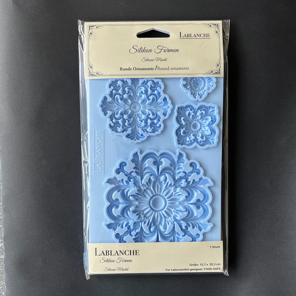 LaBlanche Round Ornaments silicone mould with four ornate medallion designs