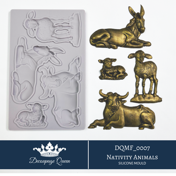 Decoupage Queen Nativity Animals silicone mould with donkey, sheep, cow and Christmas stable animal elements