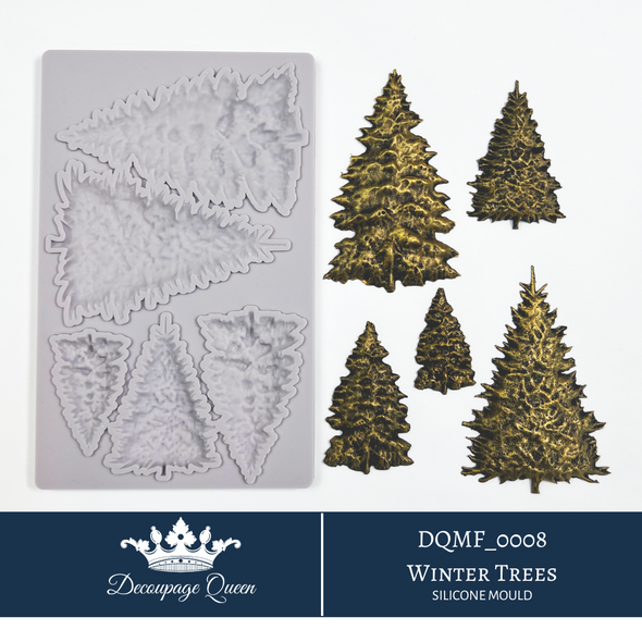 Decoupage Queen Winter Trees silicone mould with layered evergreen and Christmas tree designs
