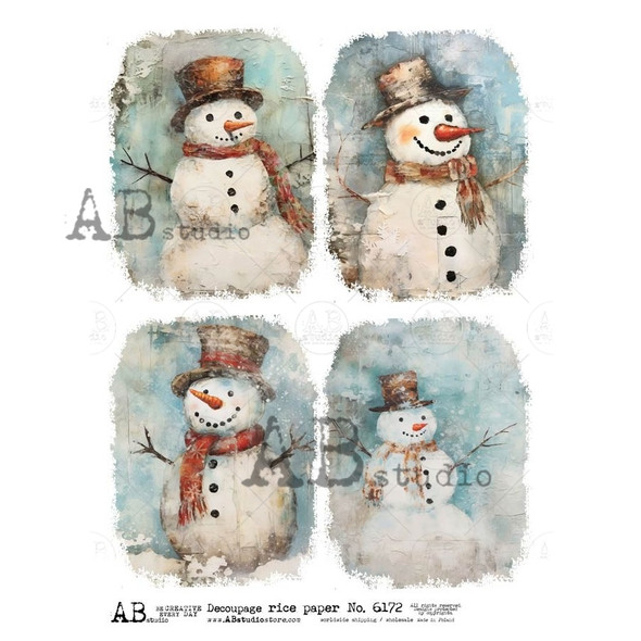 AB Studios Four Friendly Snowmen Rice paper