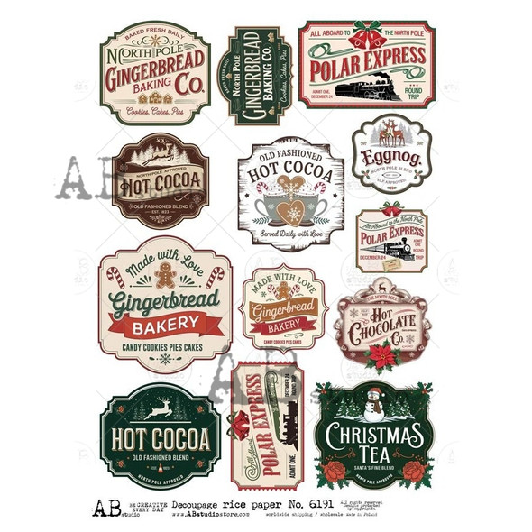 AB Studios Festive Christmas Labels Rice Paper