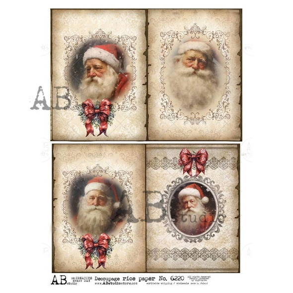 AB Studios Four Santas on Antique Paper Rice Paper