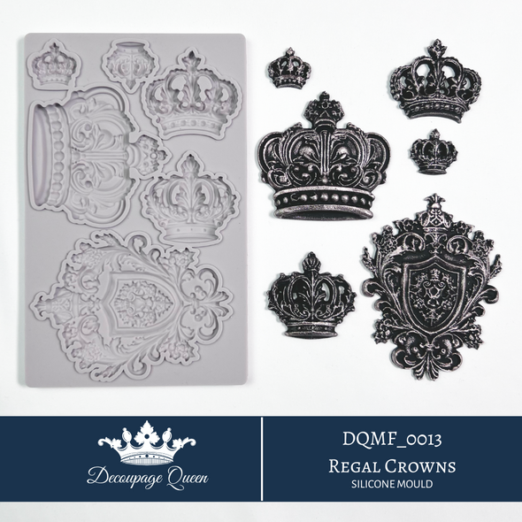 Decoupage Queen Regal Crowns silicone mould with crowns, royal crests and ornate decorative elements