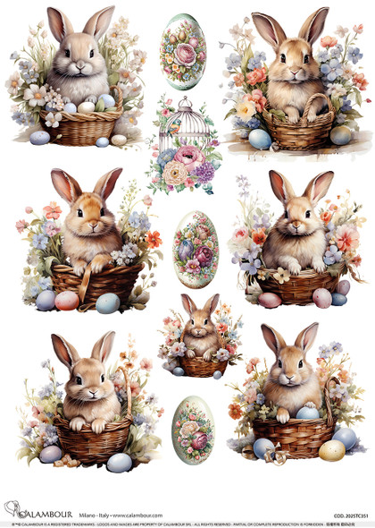Calambour Spring 2025 A3 Rice Paper Spring Six Easter Bunny Basket Scenes