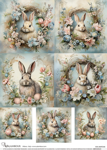 Calambour Spring 2025 A3 Rice Paper Spring Wreath Framed Bunny Portraits