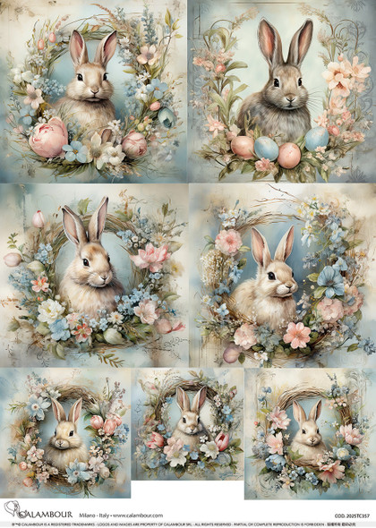Calambour Spring 2025 A3 Rice Paper Spring Wreath Framed Bunny Portraits 2