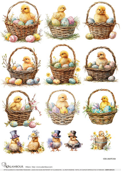 Calambour Spring 2025 A3 Rice Paper Spring Easter Chicks in Baskets