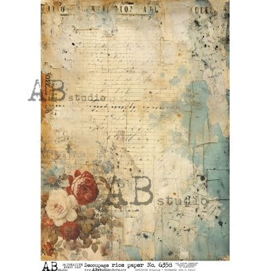 AB Studios Aqua and Off White Grunge Script A4 Rice Paper
