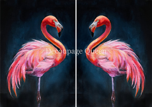 Large Format - Decoupage Queen  Rice Paper - Teresa Rene Art - Double Flamingo