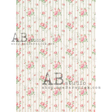 Romantic Stripe and Floral Pattern Decoupage Paper – A4