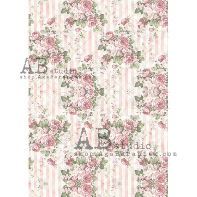 Shabby Rose Stripe Pattern Decoupage Paper – A4