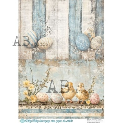 Spring Chick and Easter Egg Scene Decoupage Paper – A4
