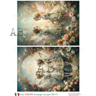 Floral Fairy Illustration Panel Decoupage Paper – A4