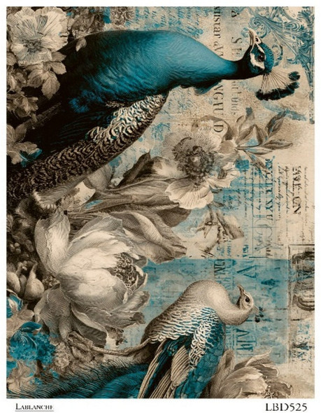 LaBlanche Peacock Floral Collage A4 rice paper