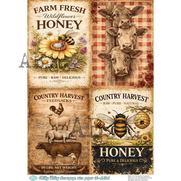 AB Studios Farmhouse Honey Labels Rice Paper