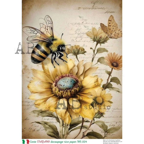 AB Studios Vintage Bee Sunflower Rice Paper