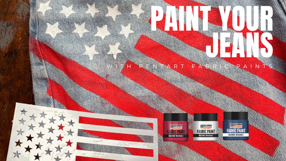 Create your one of a kind American Flag wearable.  Celebrating 250 years!  Kit comes with Red, White and Dark Blue Pentart Fabric Paints, Fabric Medium, and the DQ Flag stencil 8 1/2 by 11.  Create your own design!