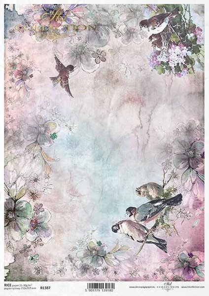 ITD Collection Pink and Lavender Birds Rice Paper A4