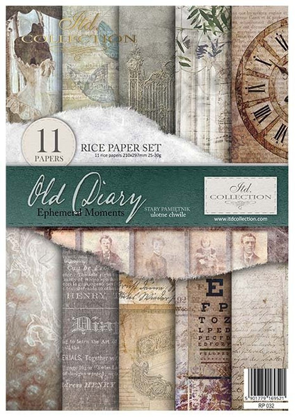 ITD Collection Rice Paper Pack of 11 A4 Old Diary Ephemeral Moments